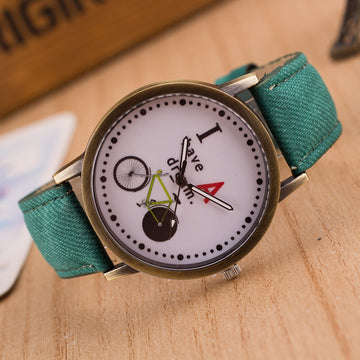 Bike Denim Print Retro Watch