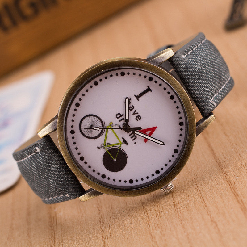 Bike Denim Print Retro Watch