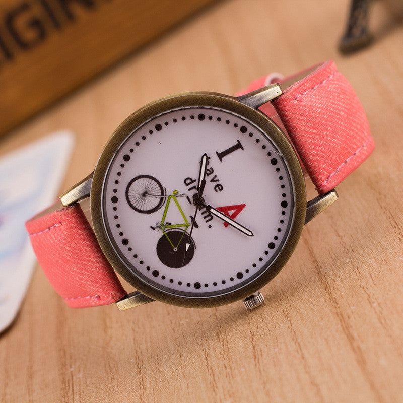 Bike Denim Print Retro Watch