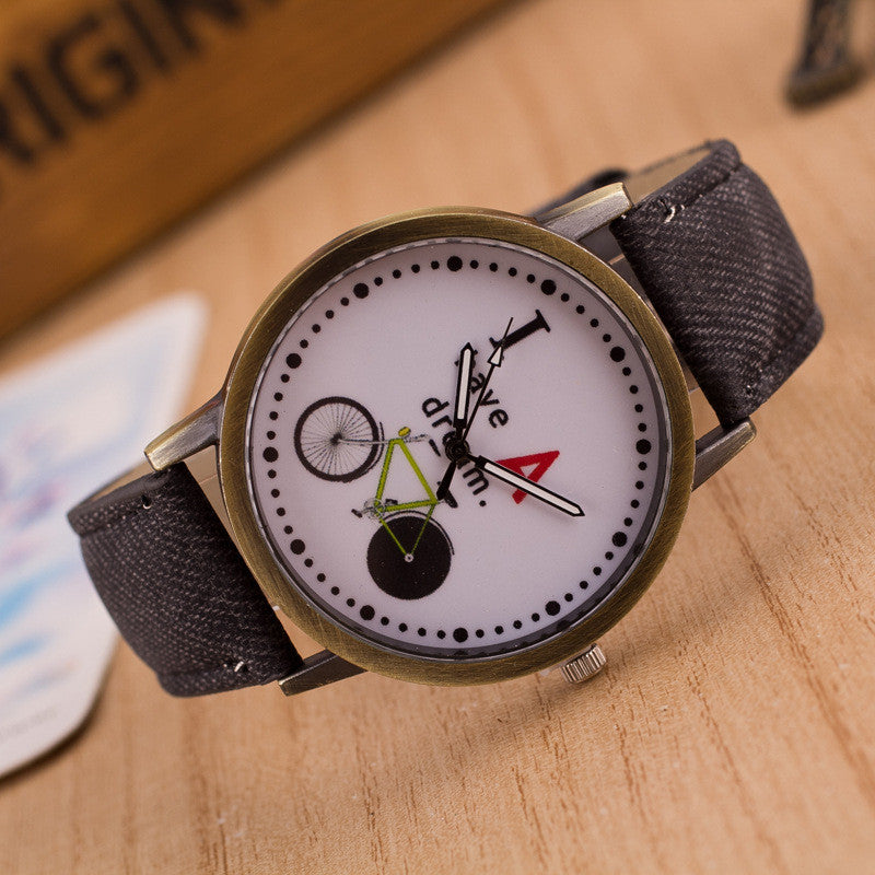 Bike Denim Print Retro Watch