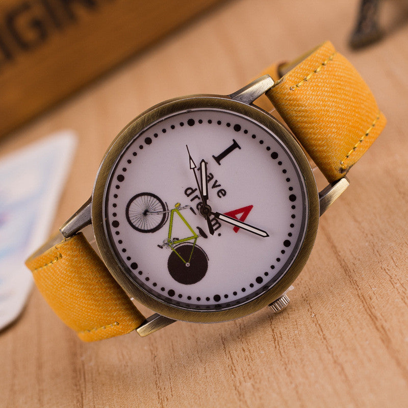 Bike Denim Print Retro Watch