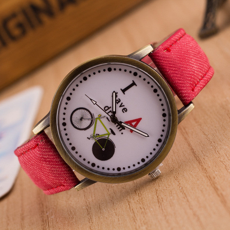 Bike Denim Print Retro Watch