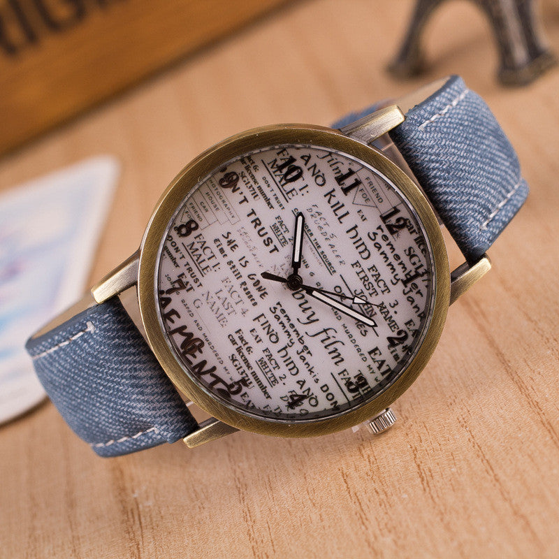 British Retro Denim Scrawl Watch