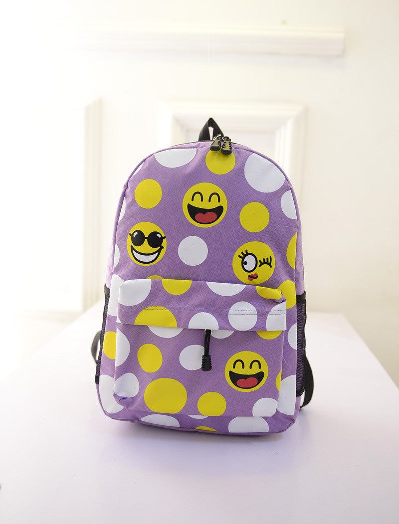 Leisure Smiling Face Emoji Print Female Canvas Backpack Bag