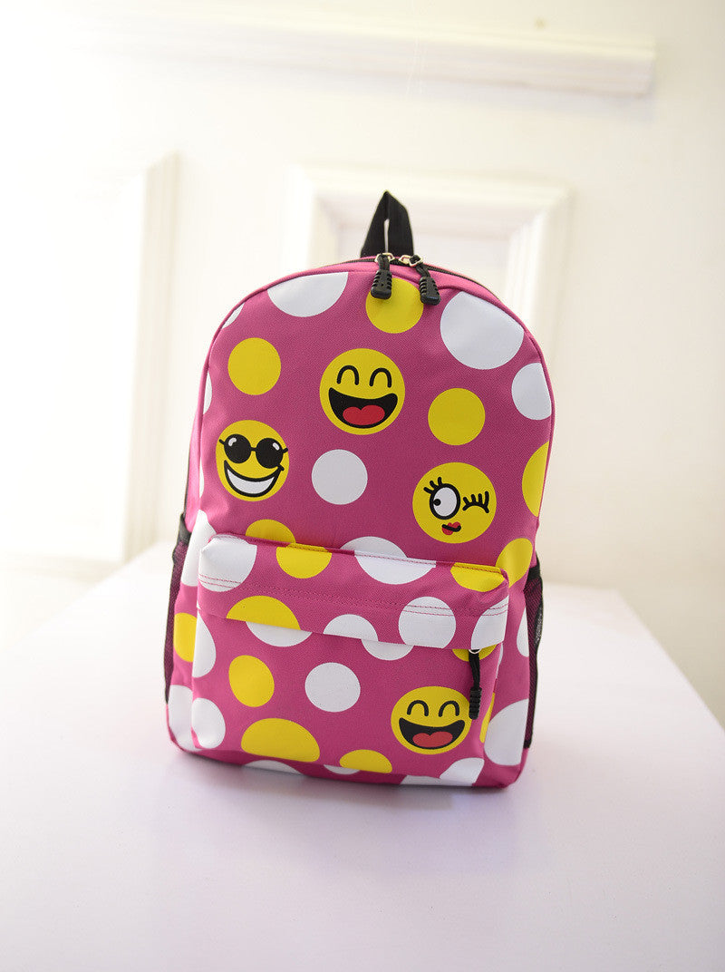 Leisure Smiling Face Emoji Print Female Canvas Backpack Bag