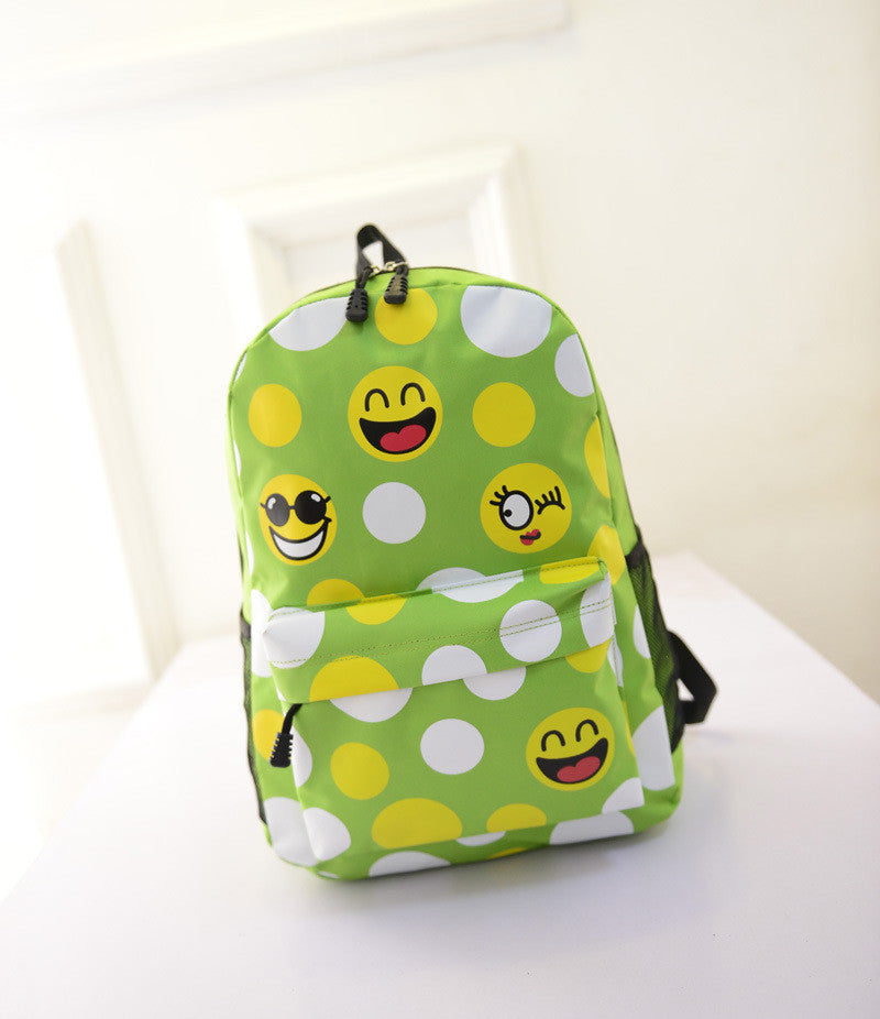 Leisure Smiling Face Emoji Print Female Canvas Backpack Bag