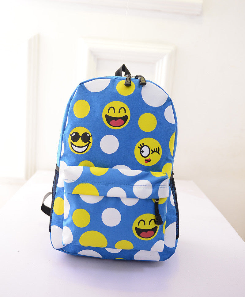 Leisure Smiling Face Emoji Print Female Canvas Backpack Bag