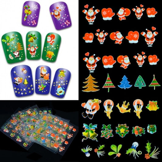 12 Sheets Christmas Presents Santa Trees Design Nail Art DIY Stickers