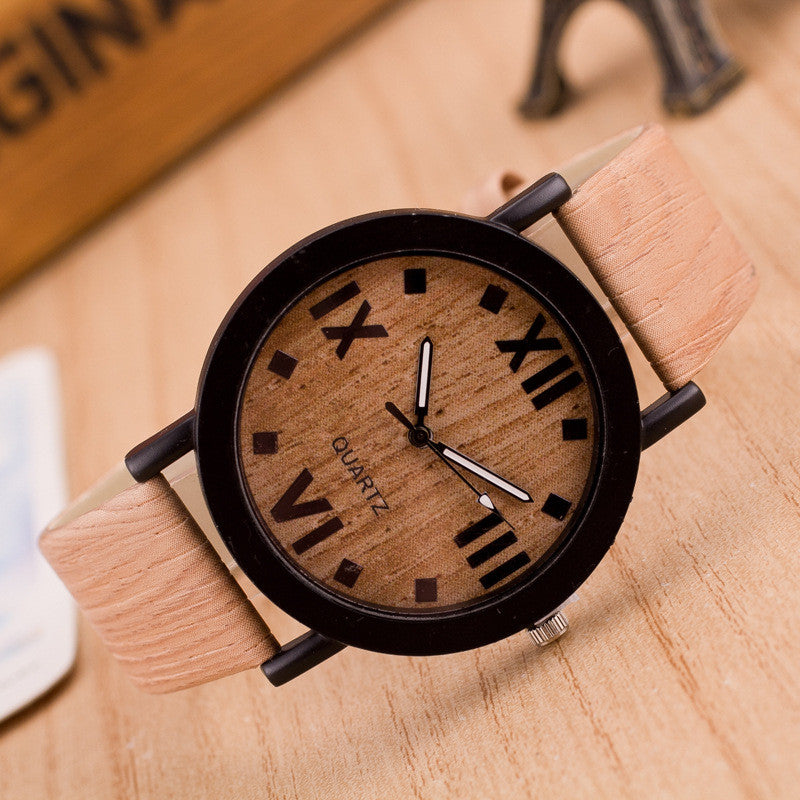 Popular Wood Grain Print Strap Watch