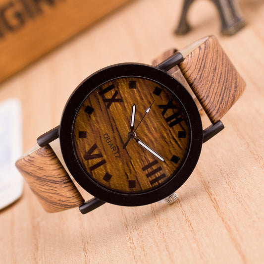 Popular Wood Grain Print Strap Watch