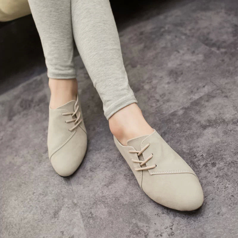 Solid Color Round Toe Lace Up Flat Short Boot Shoes
