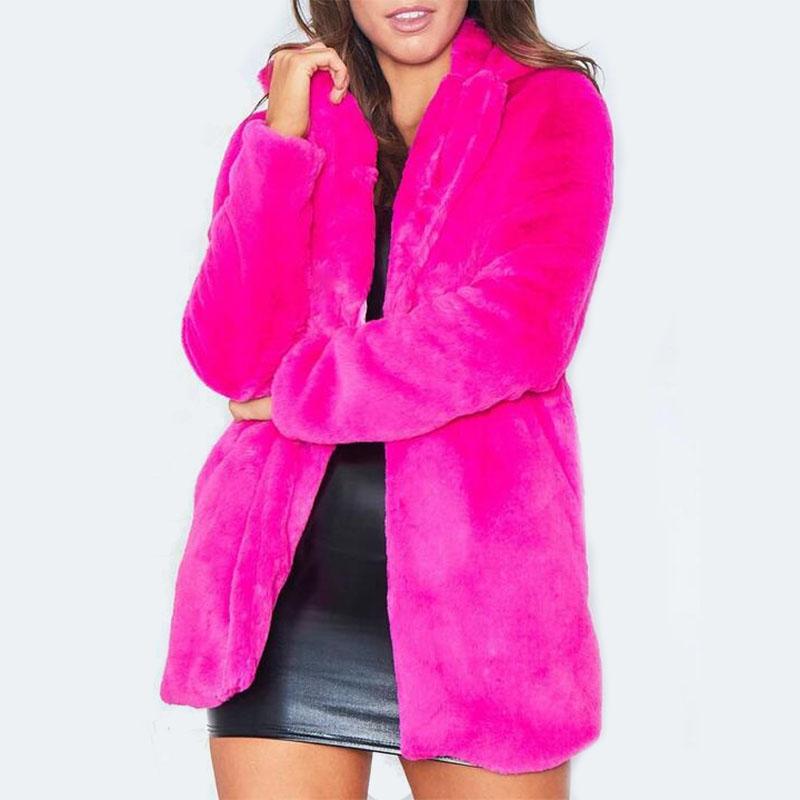 Winter Plain Faux Fur Lapel Coat