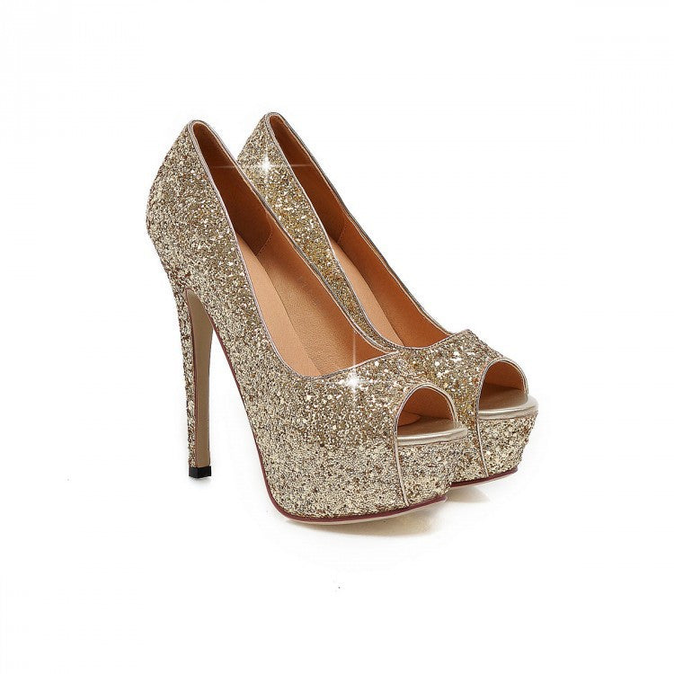 Sequins Peep-Toe Sexy High Heeled Bride Sandals Shoes