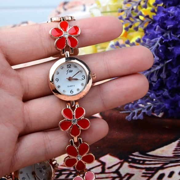 Women's Daisies Flower Rose Gold Bracelet Wrist Watch Quartz