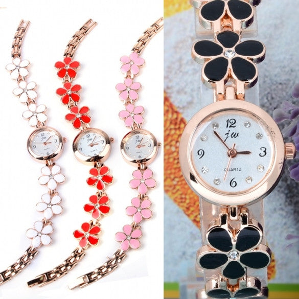 Women's Daisies Flower Rose Gold Bracelet Wrist Watch Quartz