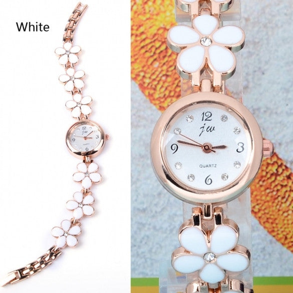 Women's Daisies Flower Rose Gold Bracelet Wrist Watch Quartz