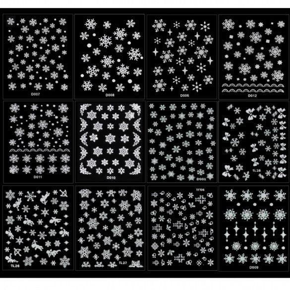 Christmas Snowflakes Design 3D Nail Art Stickers Decals 12 Sheet