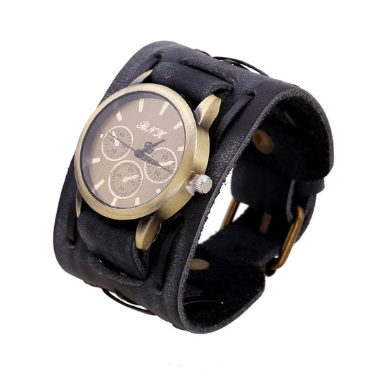 Punk Style Leather Woven Bracelet Watch