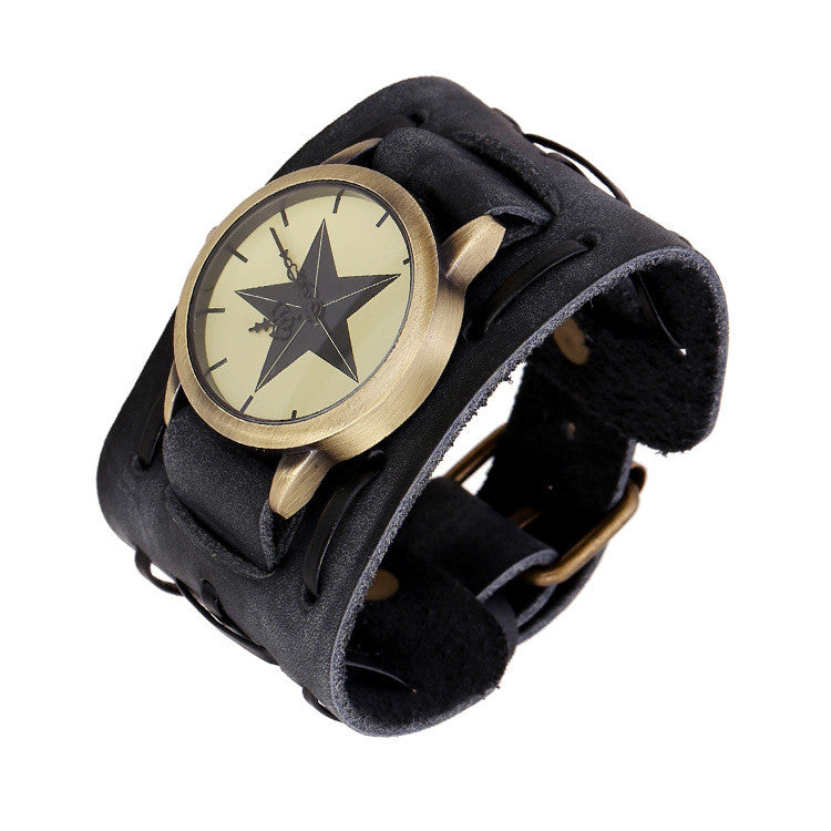 Punk Style Star Dial Leather Woven Watch