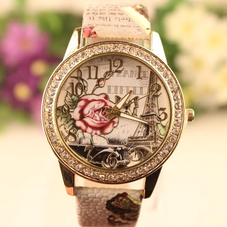 Retro Rosy Print Lady's Watch