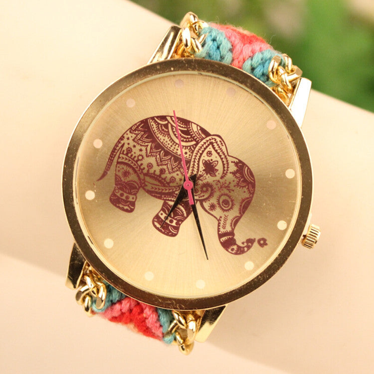 Wool Knitting Strap Elephant Print Watch