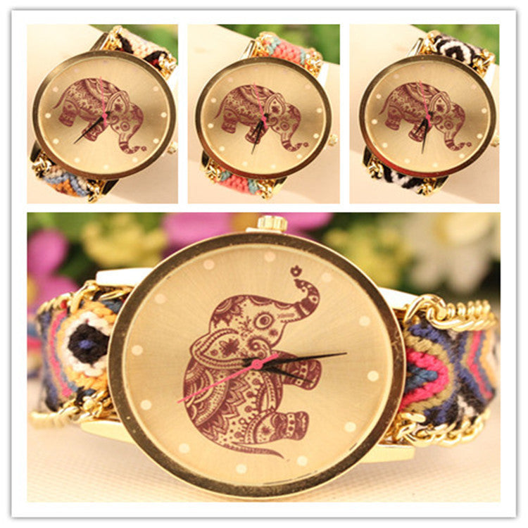 Wool Knitting Strap Elephant Print Watch