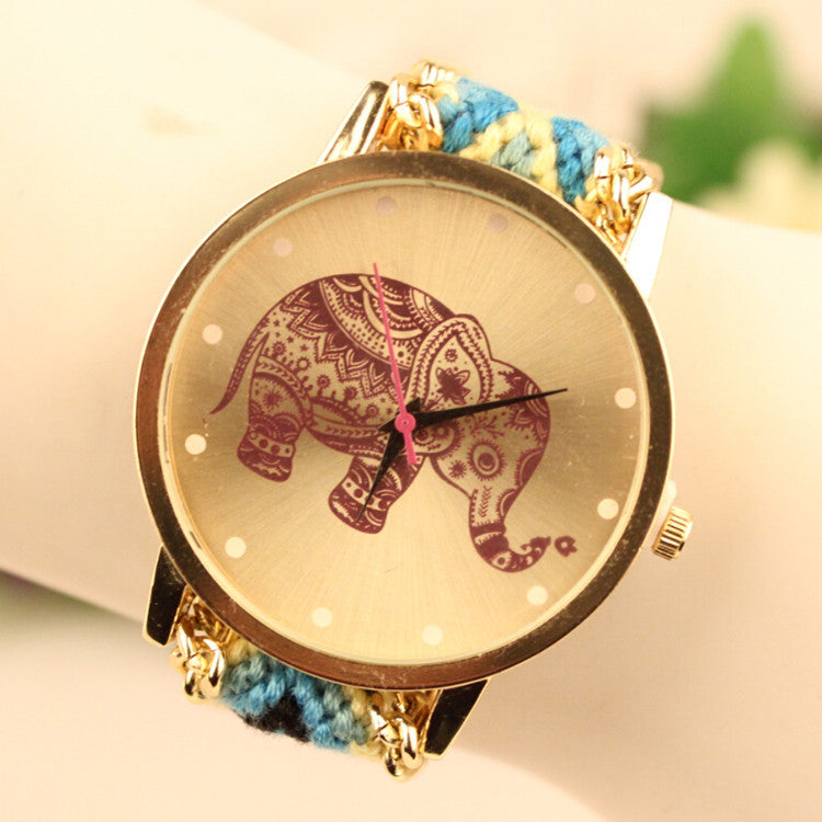 Wool Knitting Strap Elephant Print Watch