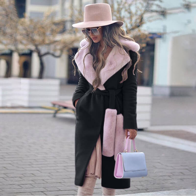 Winter Shearling Long Wrap Coat