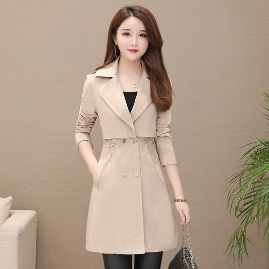 Drawstring Waist Lapel Candy Color Long Coat