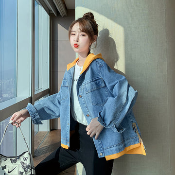 Loose Student BF Girl Denim Color Matching Coat