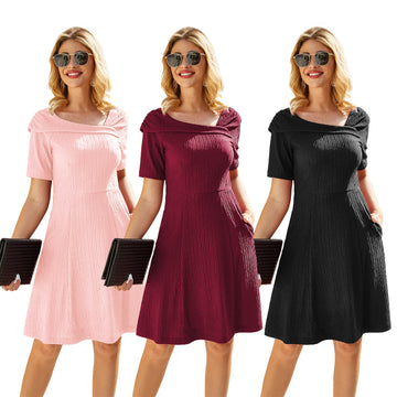 Short Sleeve High Waisted Midi Dress