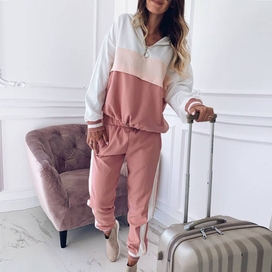 Patchwork Crop Top High Waist Pencil Pants Set
