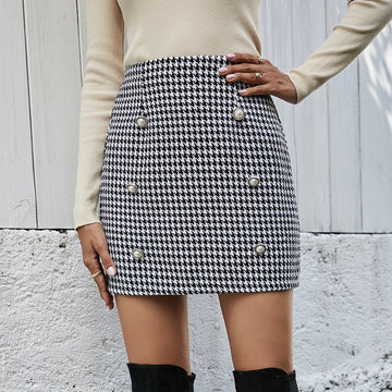 High Waist Black And White Plaid Skirt