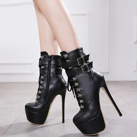 16cm Ultra High Heel Waterproof Platform Round Toe Boots