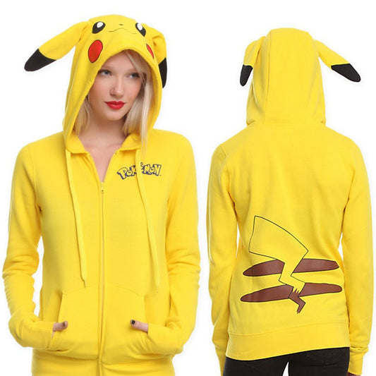 Cartoon Pikachu Loose Cardigan Hooded Long Sleeve Sweater