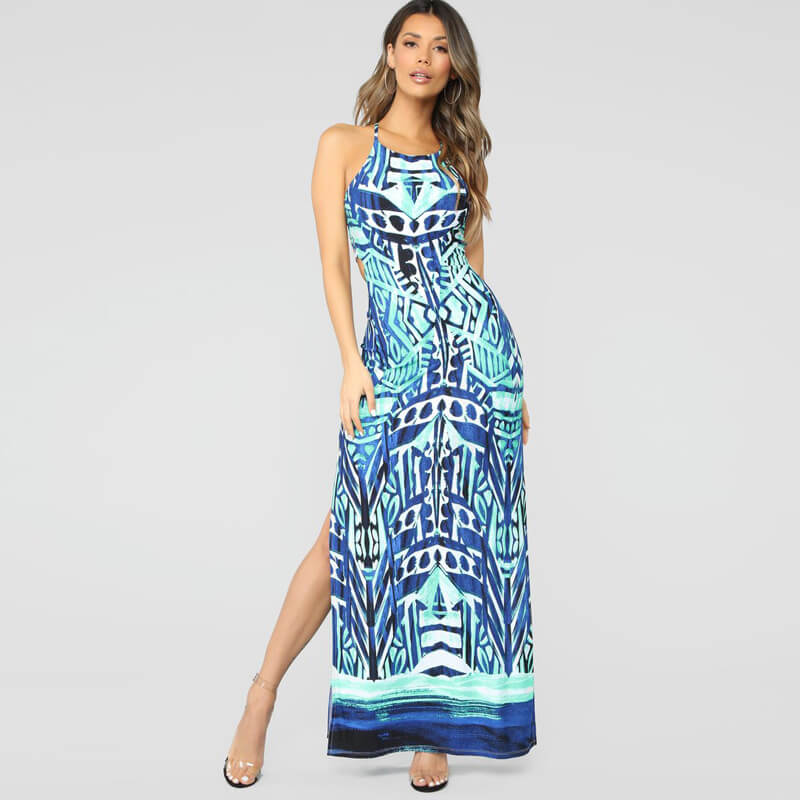 Fashion Sexy Backless Printing Dress