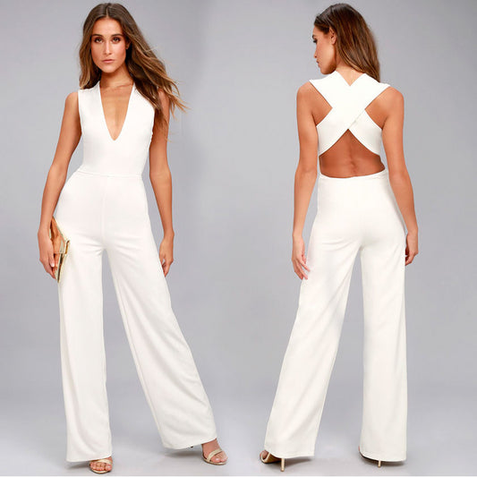 Sexy V-neck sleeveless open back Jumpsuit