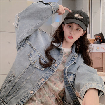 New Loose Hole Casual Denim Coat