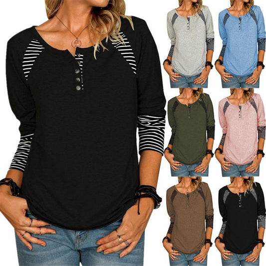 Long Sleeve Printed Stripe Casual T-Shirt