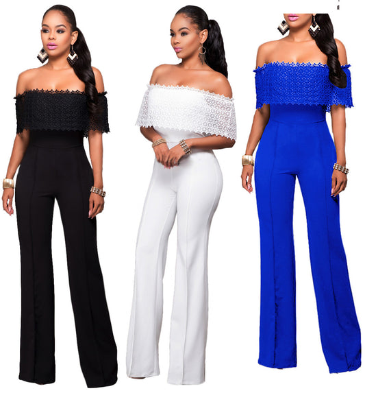 Off Shoulder Lace Long Club Jumpsuit