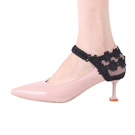 High heeled shoes anti falling artifact sexy fashion lace flower heel cover fixed shoes no heel strap