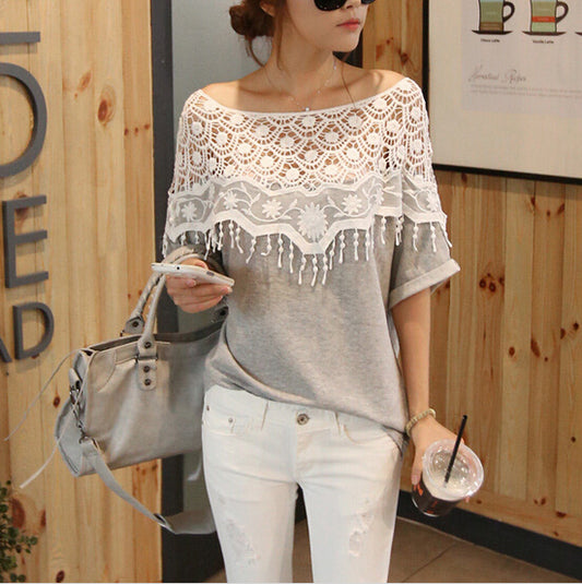 Lace Cutout Crochet Cape Batwing T-shirt