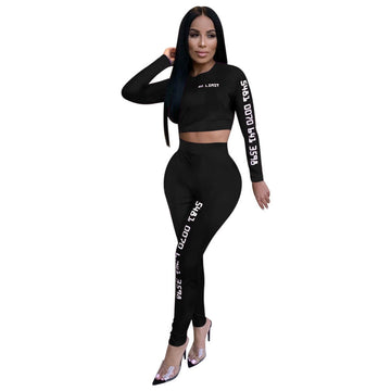 Letter Crop Top High Waist Skinny Pants Set