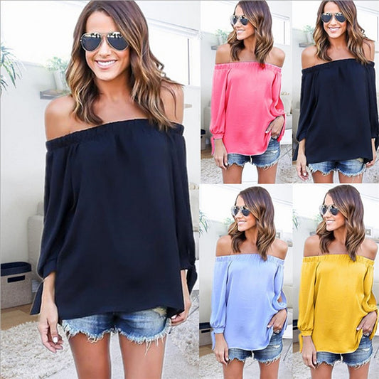 Off-shoulder Strapless Pure Color Chiffon Sexy Blouse