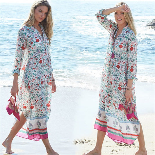 Chiffon Print Robe Style Beach Dress Large Holiday Dress Bikini Blouse