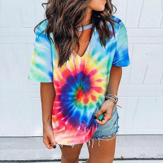 Tie-dye Short Sleeve Blouse Short Pants Sets