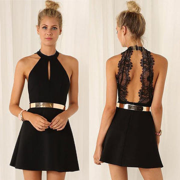 V-neck Open Back Lace Short Sleevees Short Dress