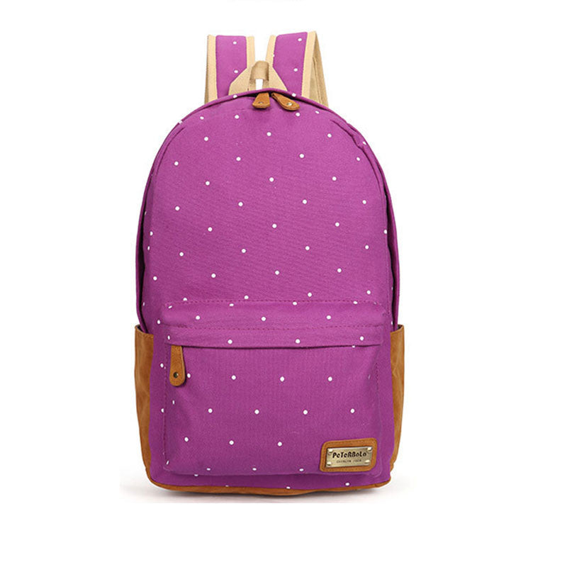 Polka Dot Candy Color Canvas Backpack School Bag - Meet Yours Fashion - 5