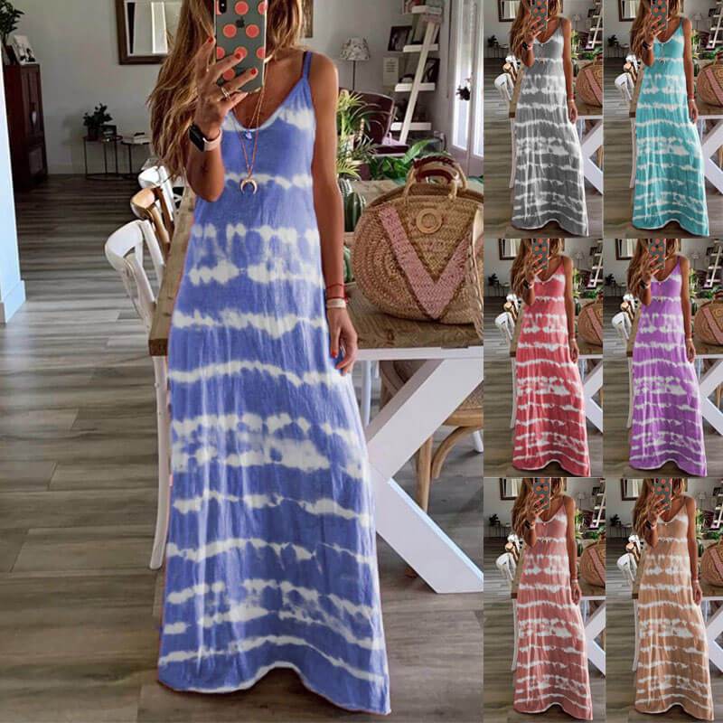 Sleeveless Printed Stripe Long Dress