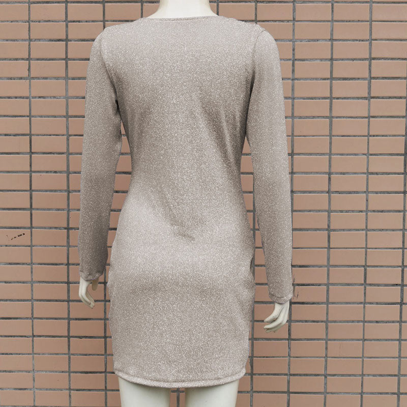 Sparkling Pile Collar Long Sleeve Bodycon Dress